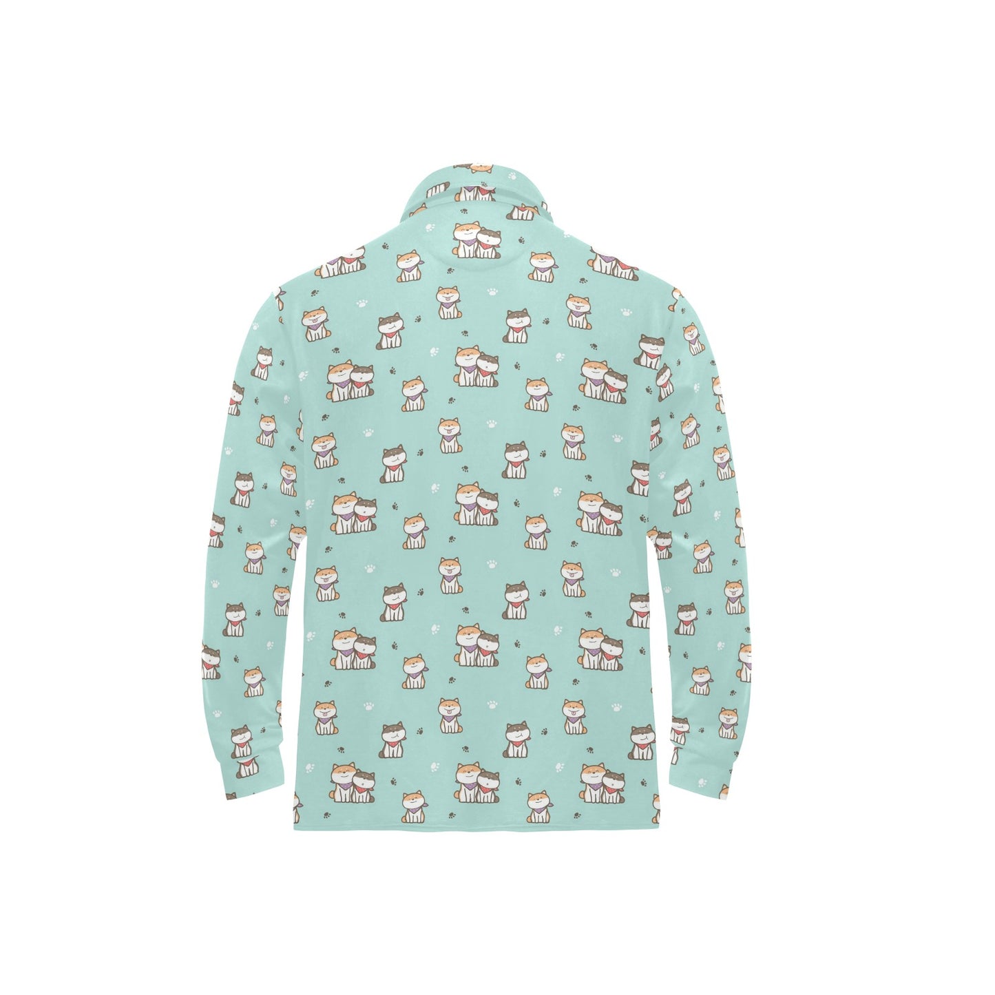 Shiba Inu Print Design LKS302 Long Sleeve Polo Shirt For Men's