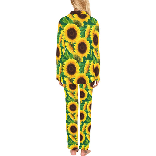 Sunflower Pattern Print Design SF02 Women's Long Pajama Set