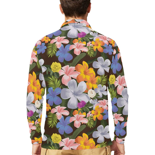 Plumeria Pattern Print Design PM03 Long Sleeve Polo Shirt For Men's