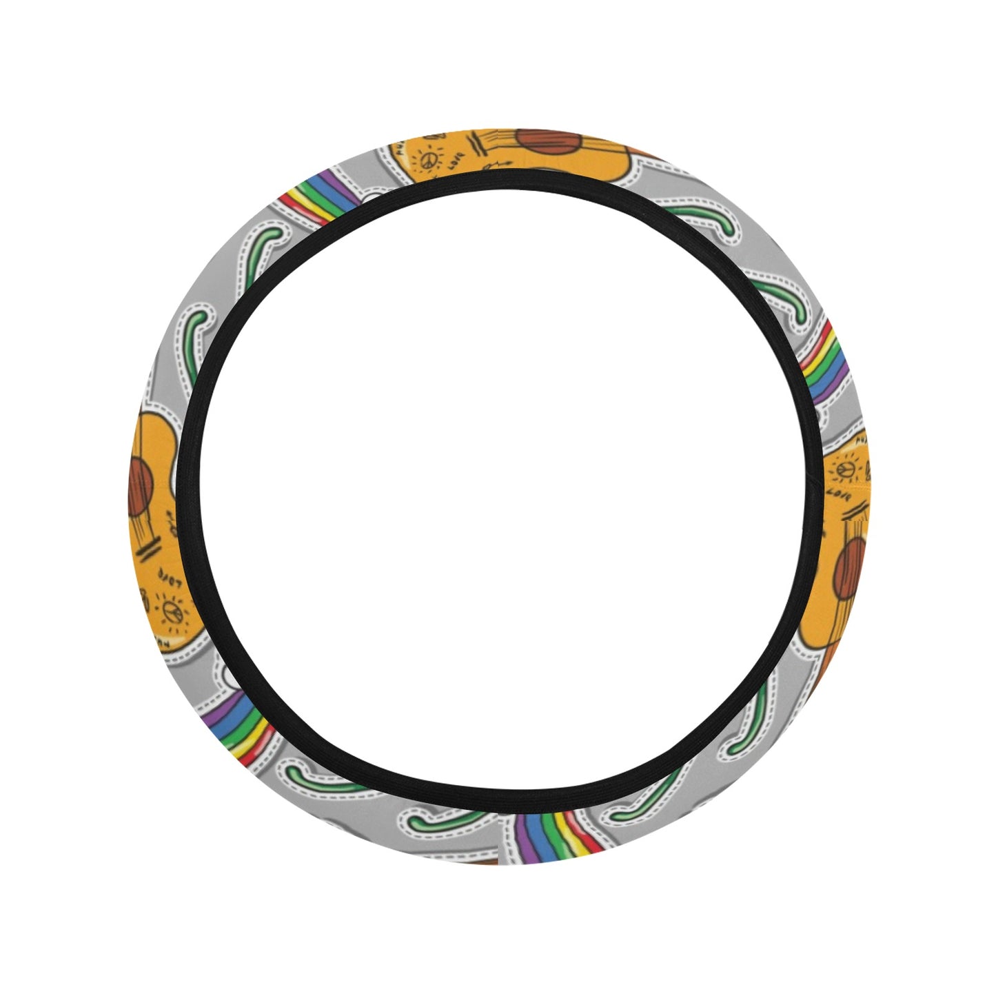 Hippie Print Design LKS306 Steering Wheel Cover with Elastic Edge