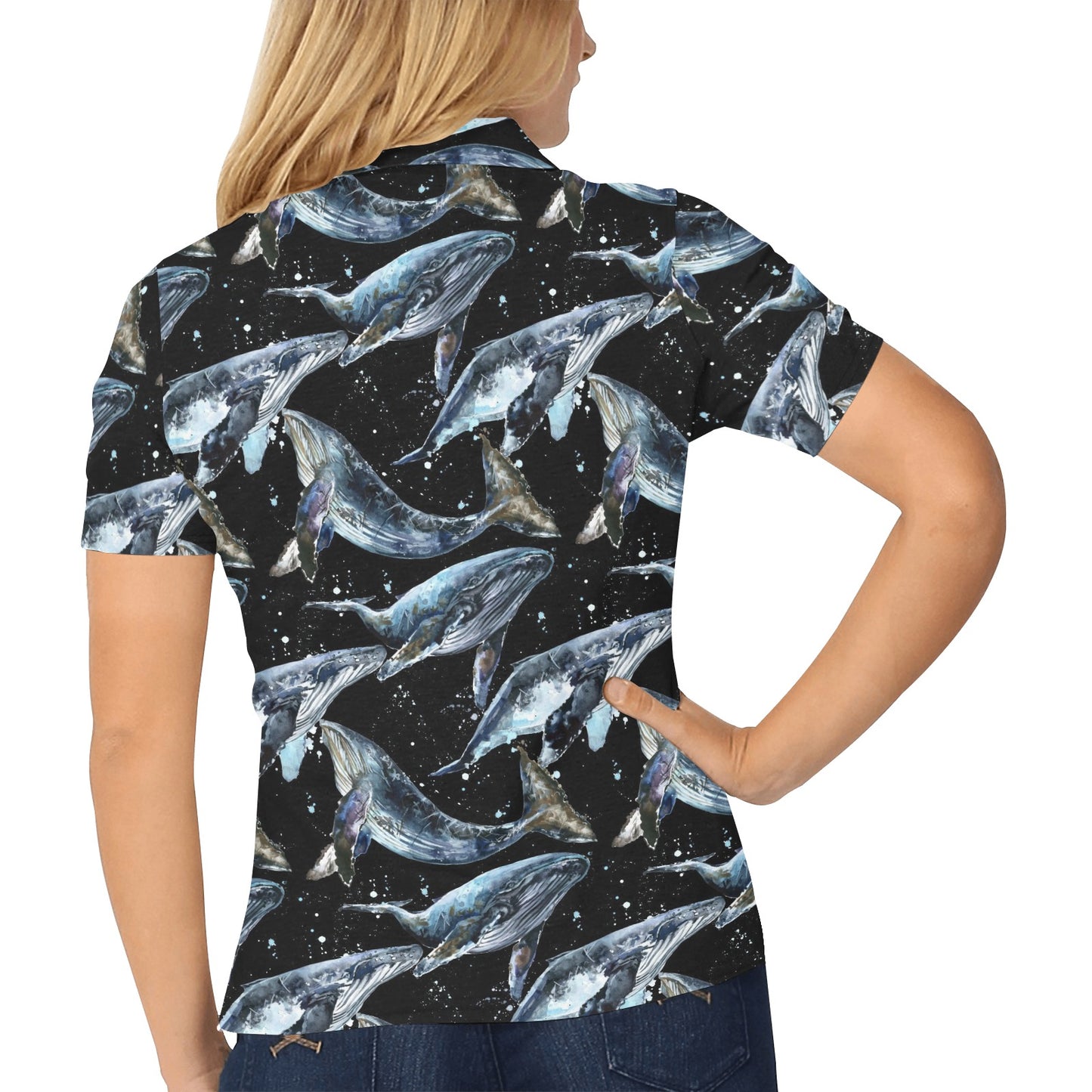 Humpback Whale Pattern Print Design 01 Women's Polo Shirt