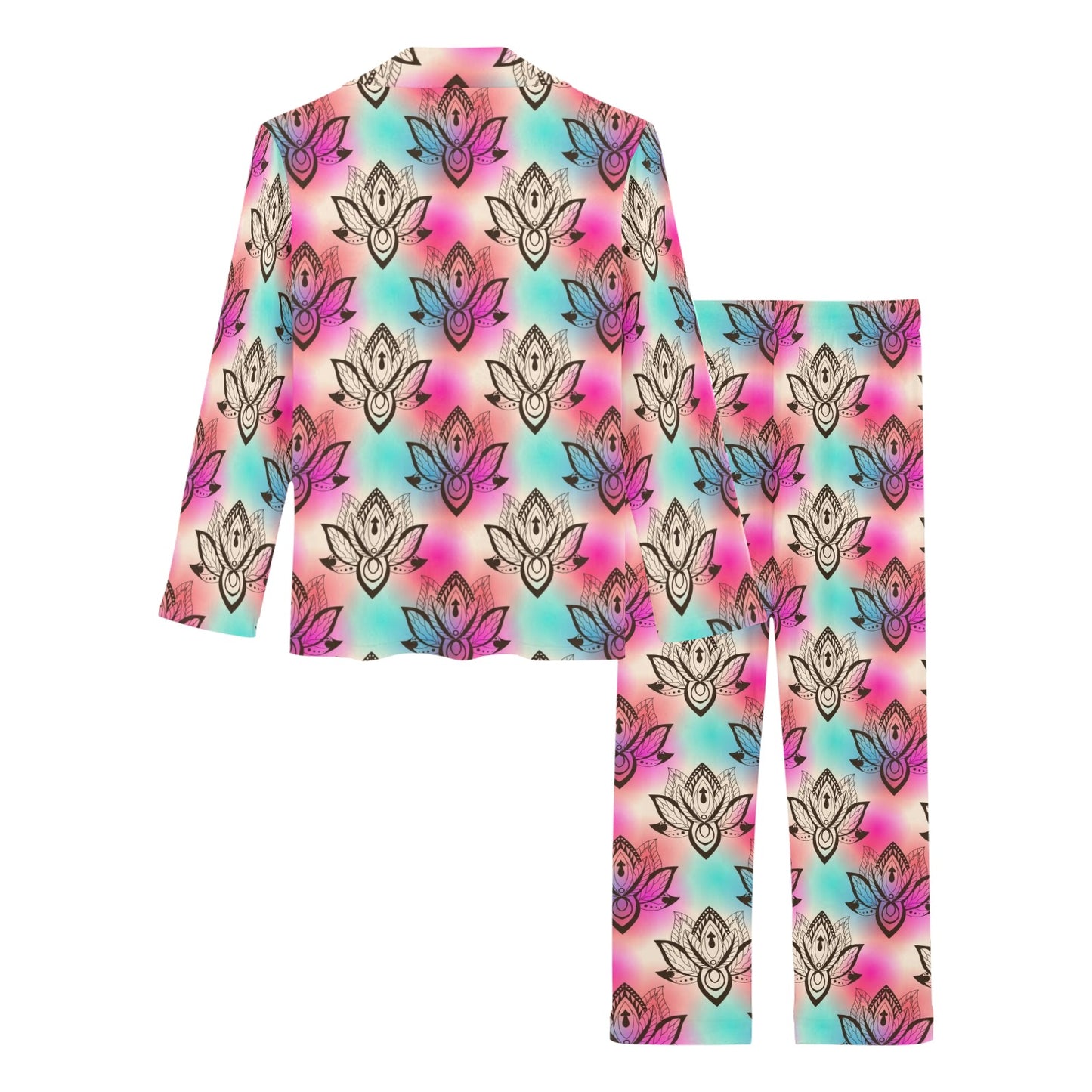 lotus Boho Pattern Print Design LO02 Women's Long Pajama Set