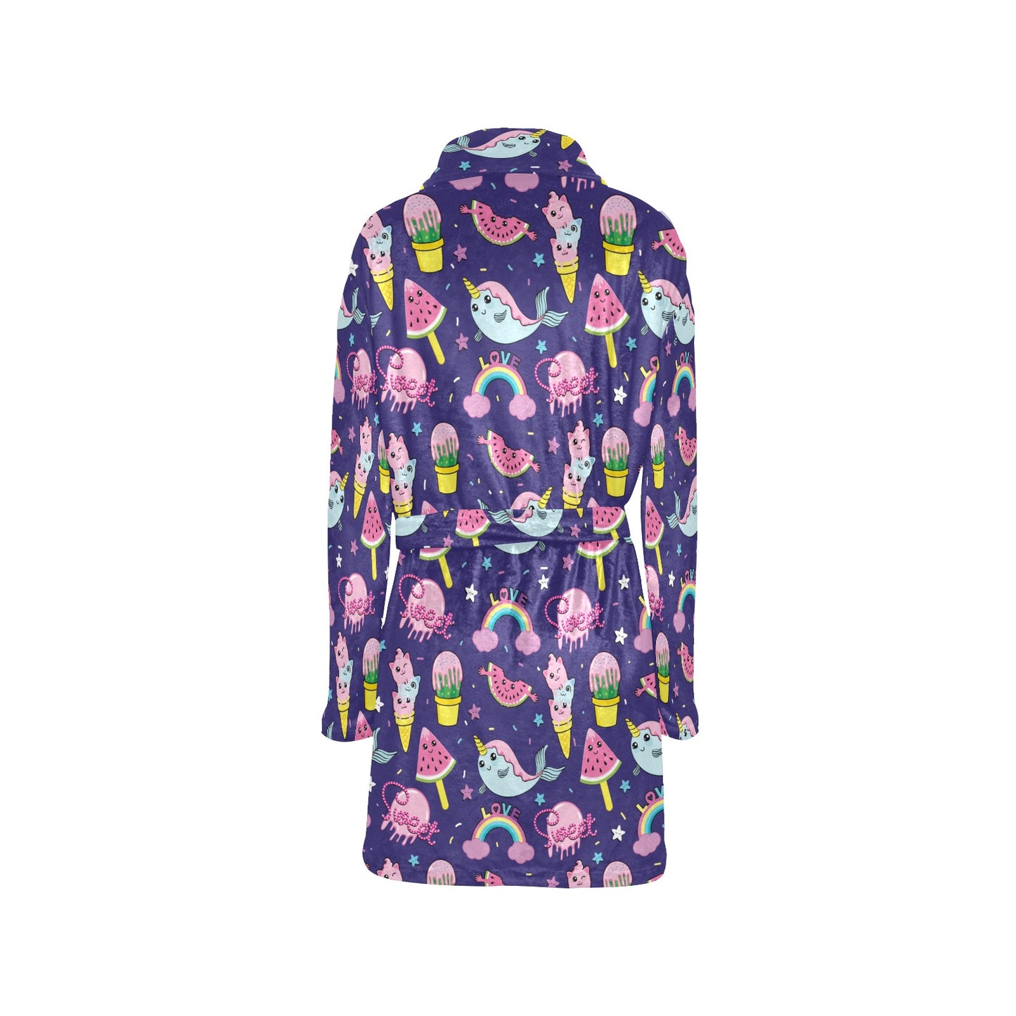 Narwhal Cute Pattern Print Design 02 Women's Fleece Robe