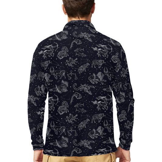 Zodiac Print Design LKS304 Long Sleeve Polo Shirt For Men's