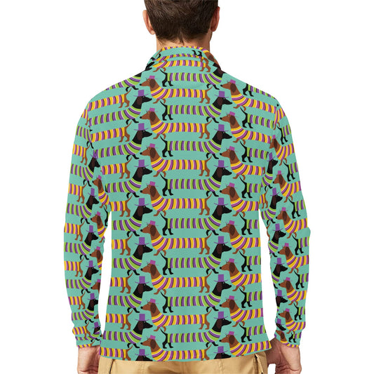Dachshund Pattern Print Design 05 Long Sleeve Polo Shirt For Men's