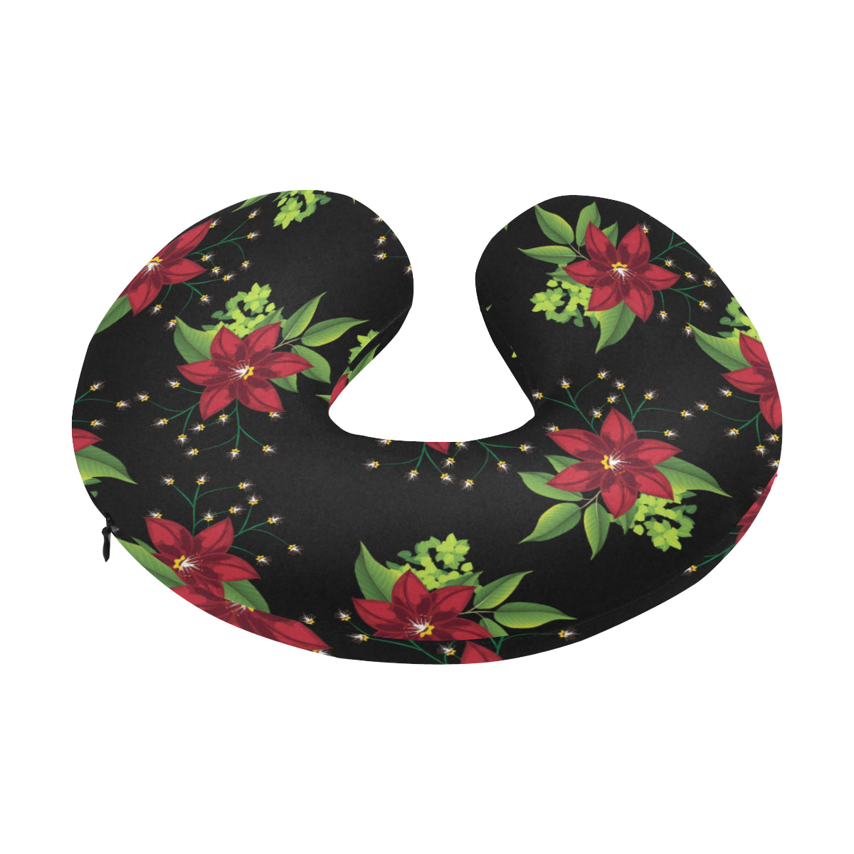 Poinsettia Pattern Print Design A01 U-Shaped Travel Neck Pillow