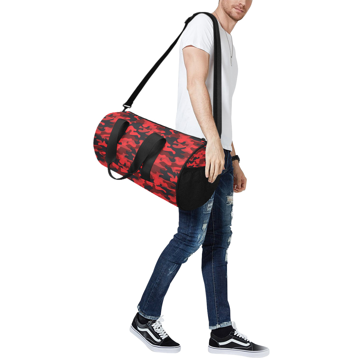 Camo Red Pattern Print Design 03 Duffel Bag