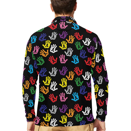 Cancer Awareness Pattern Print Design 04 Long Sleeve Polo Shirt For Men's