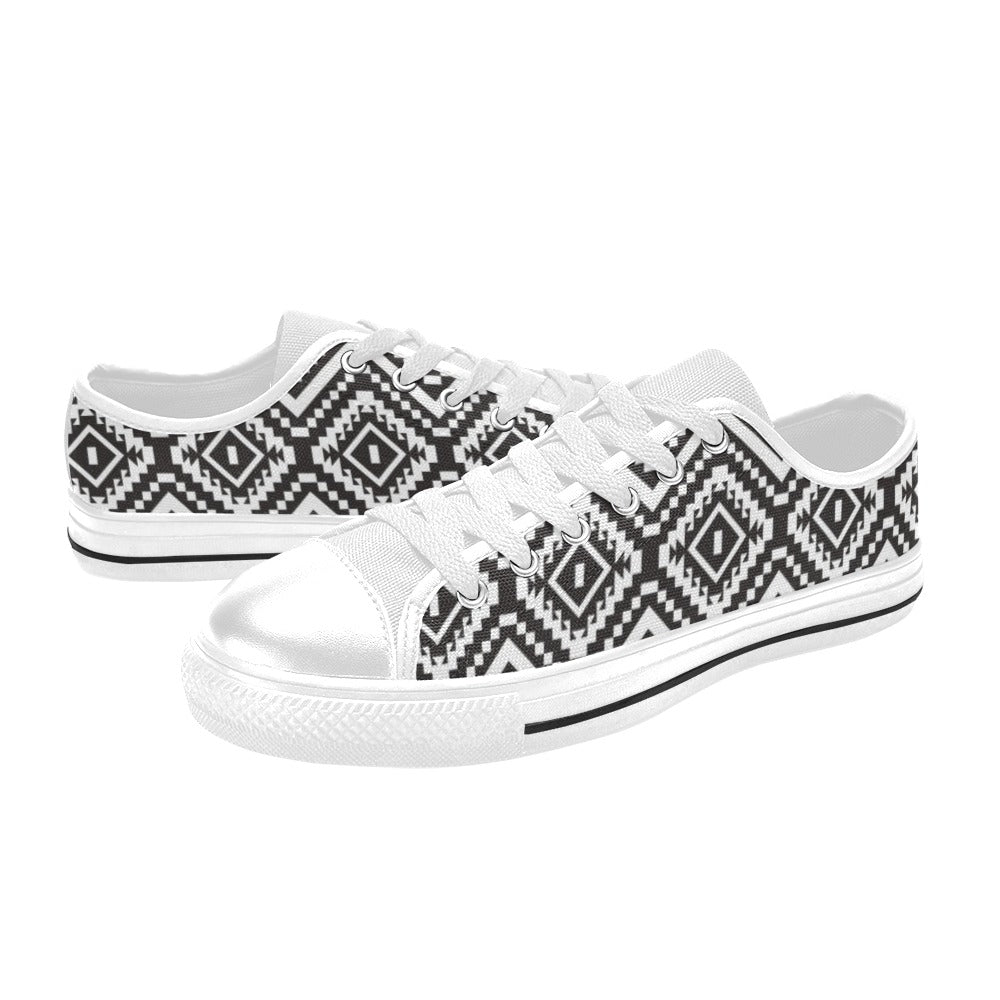 Tribal Pattern Print Design LKS303 Women's White Low Top Shoes