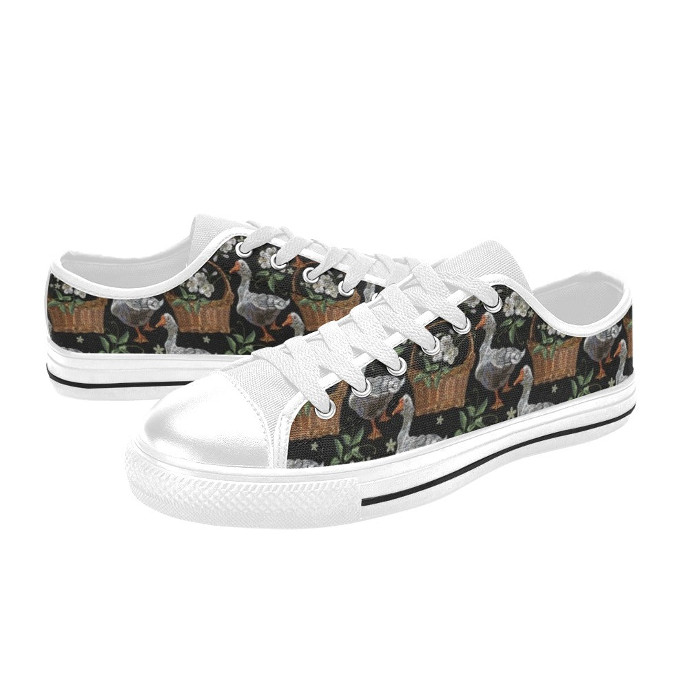 Goose Print Design LKS406 Women's White Low Top Shoes