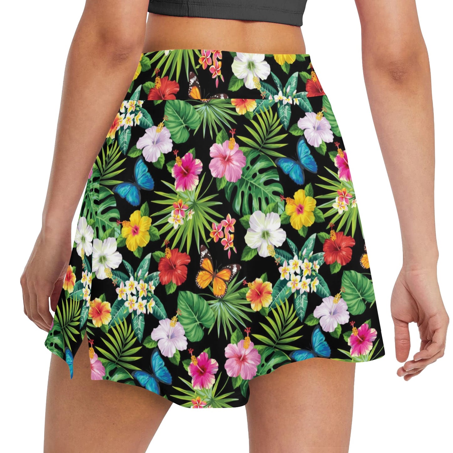 Hibiscus With Butterfly Print Design LKS305 Women's Golf Skirt with Pocket