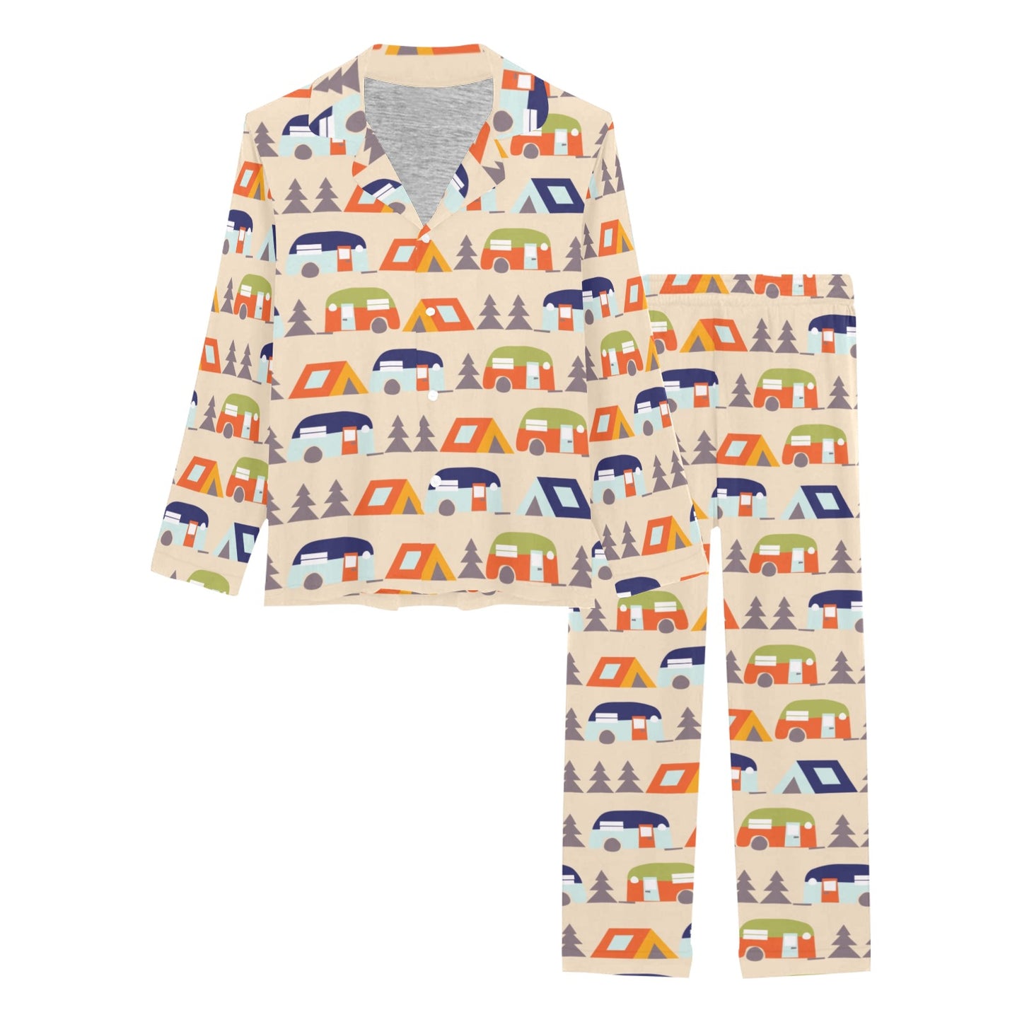 Camper Tent Pattern Print Design 03 Women's Long Pajama Set