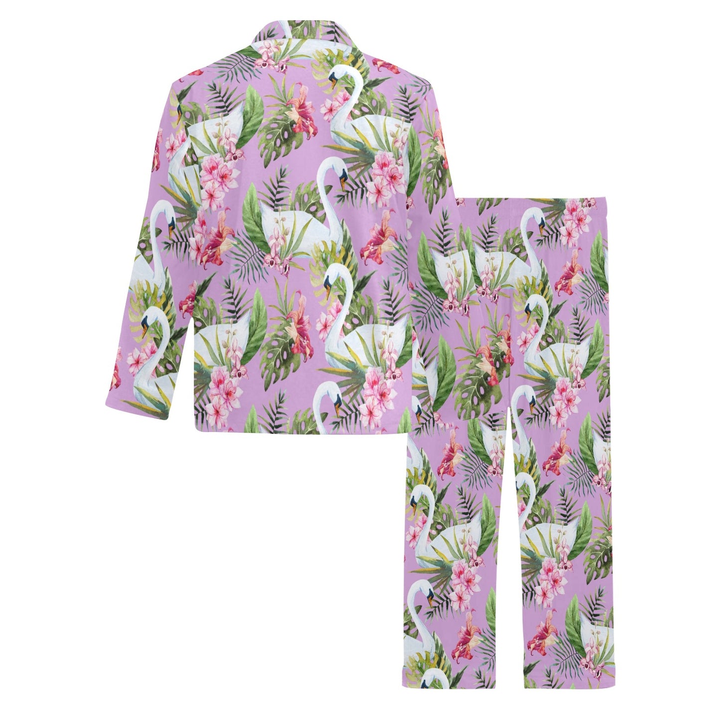 Swan with Flower Pattern Print Design 01 Men's Long Pajama Set