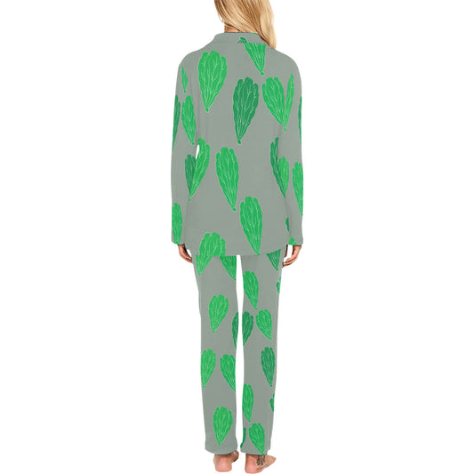 Lettuce Pattern Print Design 02 Women's Long Pajama Set
