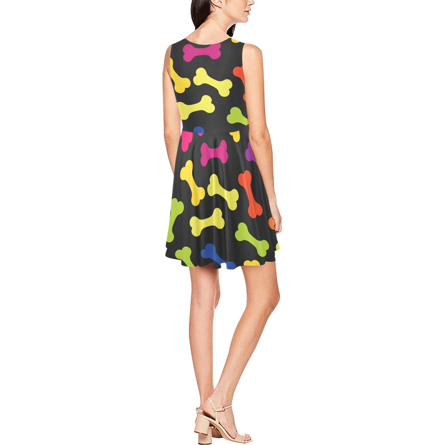 Dog Bone Neon Color Pattern Print Design 02 Sleeveless Dress