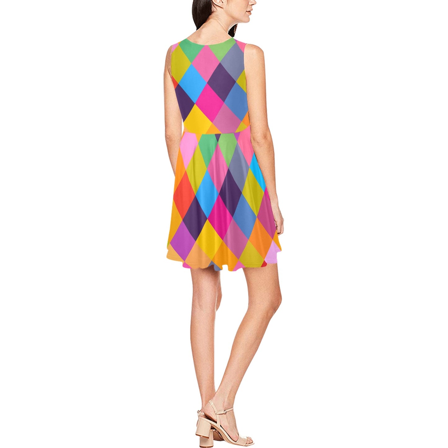 Harlequin Pattern Print Design 02 Sleeveless Dress