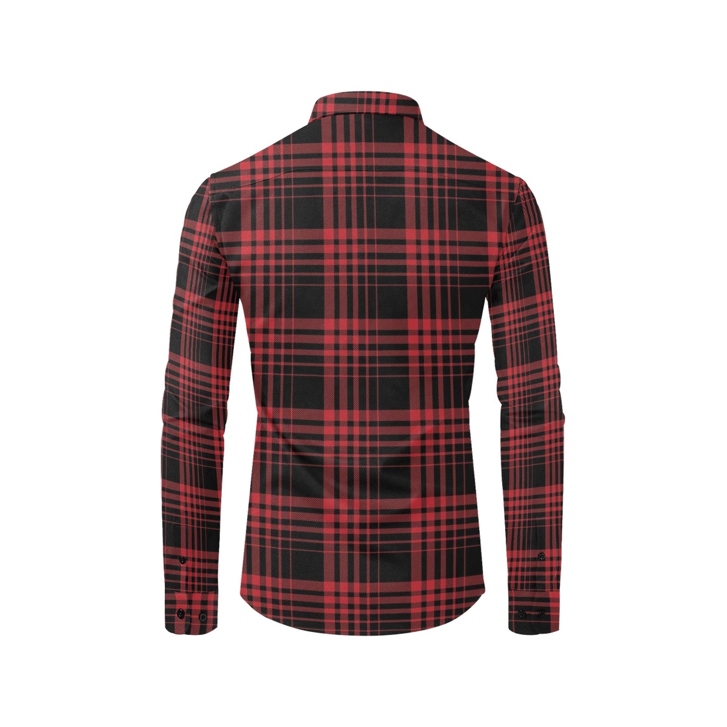 Tartan Red Black Print Design LKS303 Men's Long Sleeve Dress Shirt