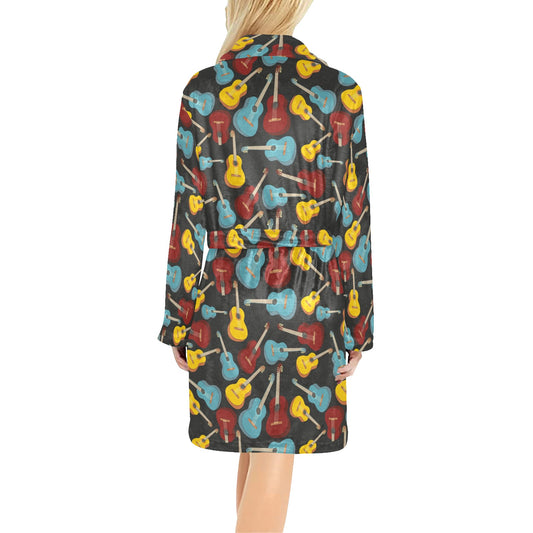 Acoustic Guitar Pattern Print Design 01 Women's Fleece Robe