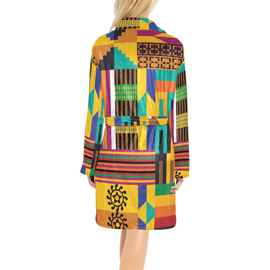 Kente Pattern Print Design 03 Women's Fleece Robe