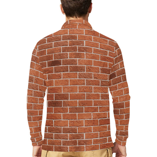 Brick Brown Pattern Print Design 02 Long Sleeve Polo Shirt For Men's
