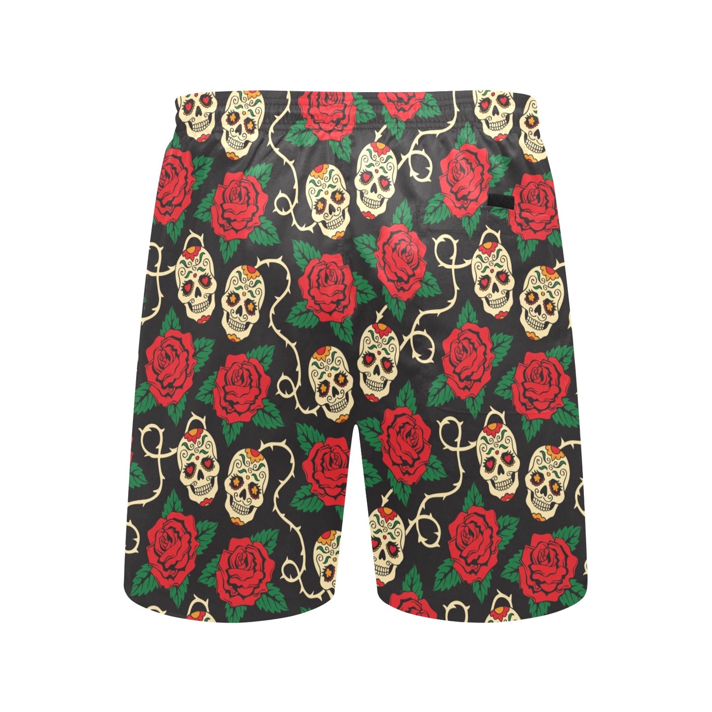Sugar Skull Red Rose Print Design LKS301 Men's Swim Trunks Beach Shorts