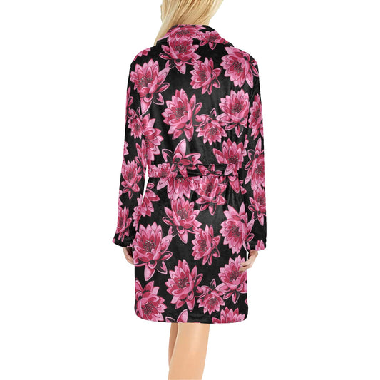 Lotus Pattern Print Design 03 Women's Fleece Robe