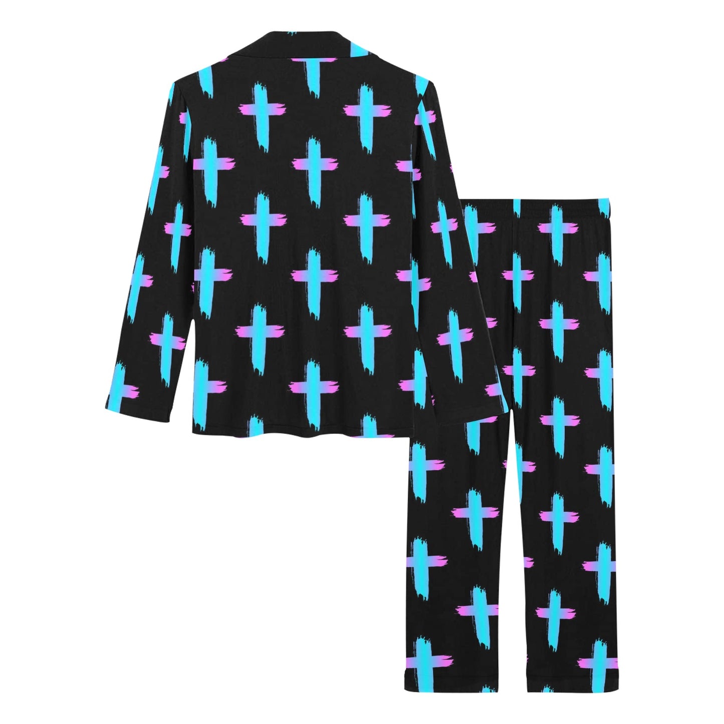 Christian Cross neon Pattern Women's Long Pajama Set