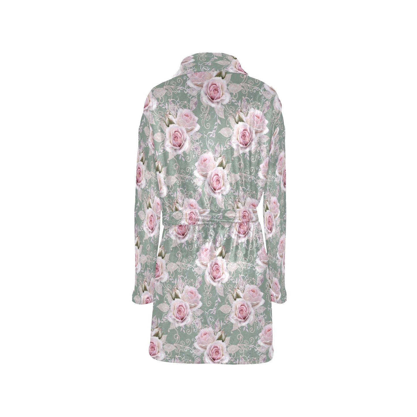 Rose White Pattern Print Design RO012 Women's Fleece Robe