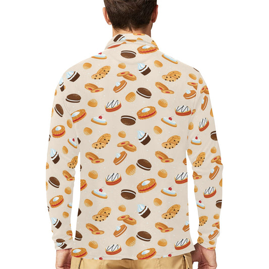 Biscuit Pattern Print Design 01 Long Sleeve Polo Shirt For Men's