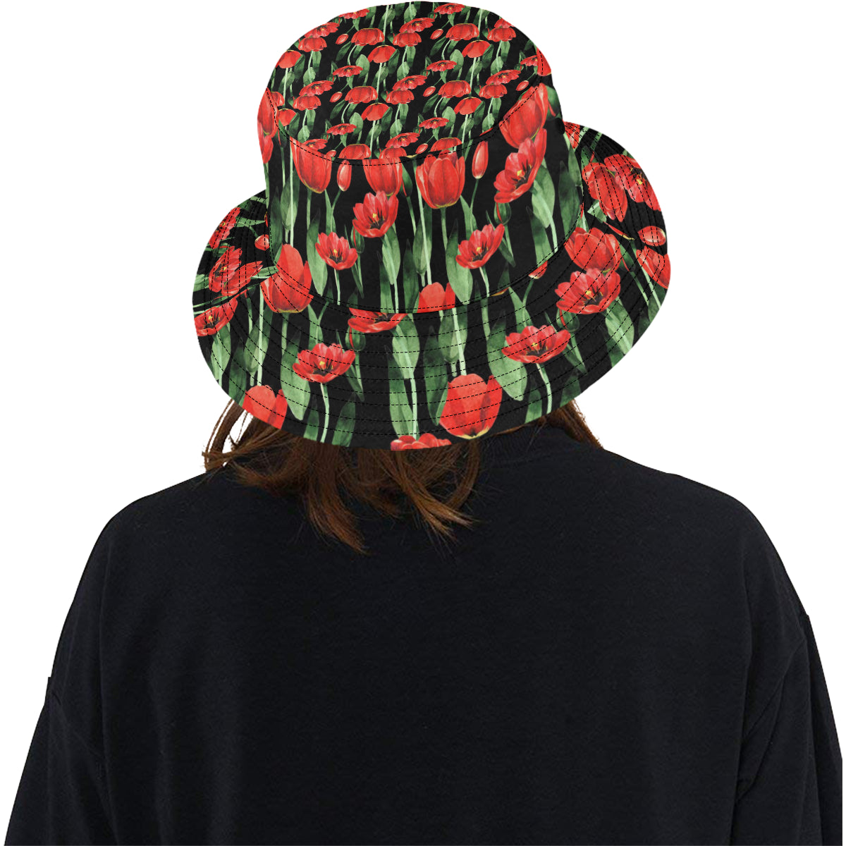 Tulip Red Pattern Print Design TP03 Unisex Bucket Hat