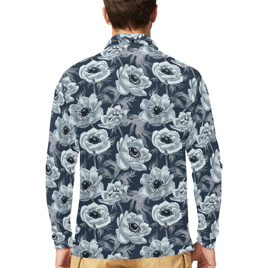 Anemone Pattern Print Design AM09 Long Sleeve Polo Shirt For Men's