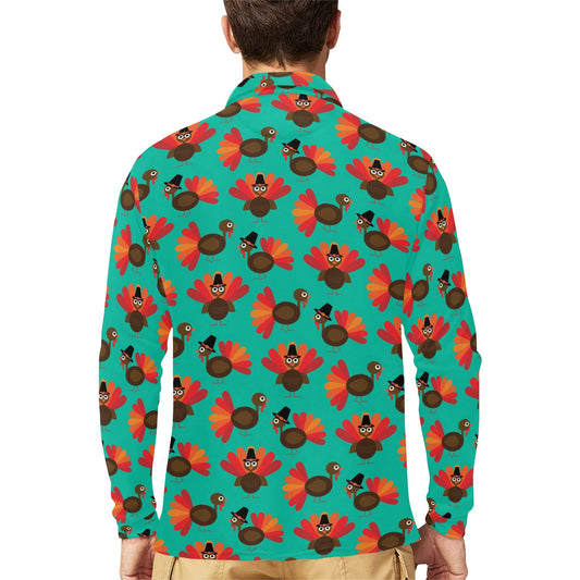 Turkey Print Design LKS402 Long Sleeve Polo Shirt For Men's