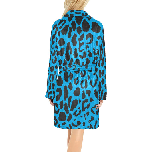 Cheetah Blue Print Pattern Women's Fleece Robe