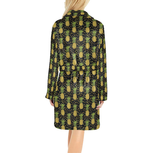 Pineapple Gold Dot Themed Print Women's Fleece Robe