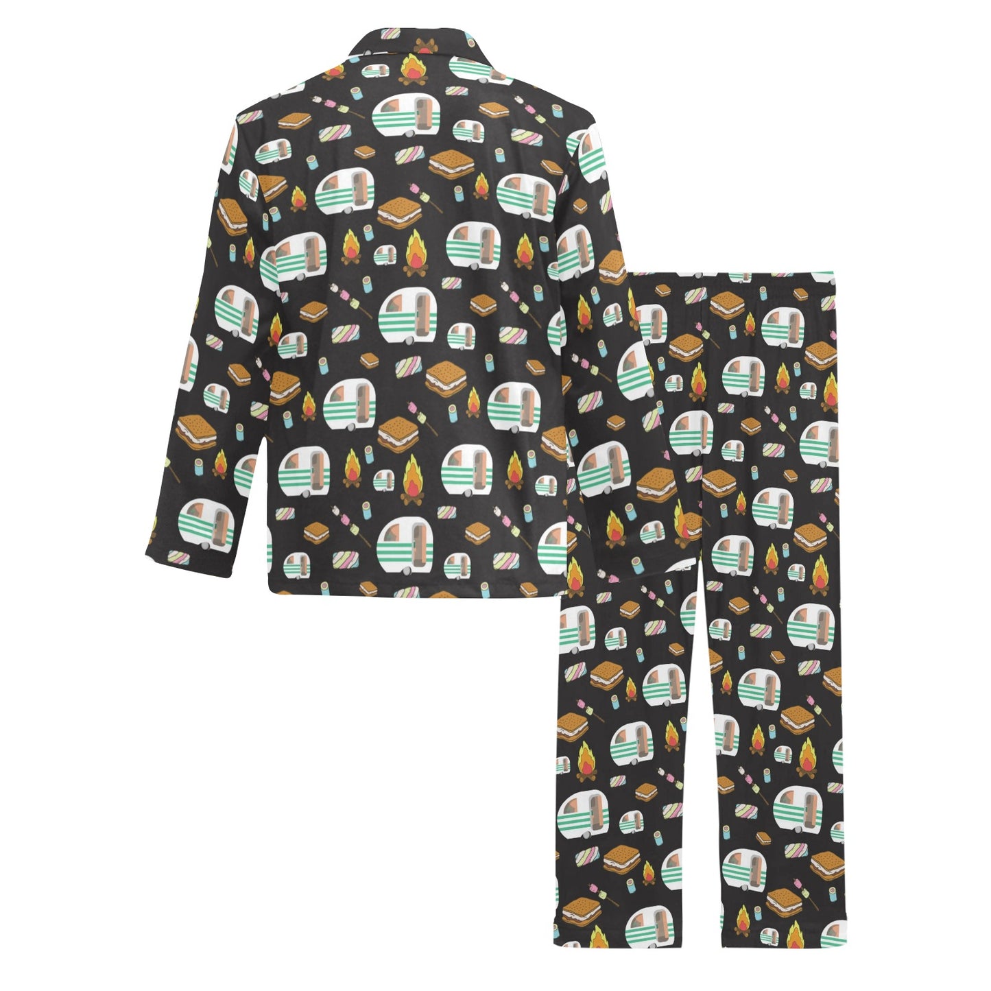 Camper marshmallow Camping Design Print Men's Long Pajama Set