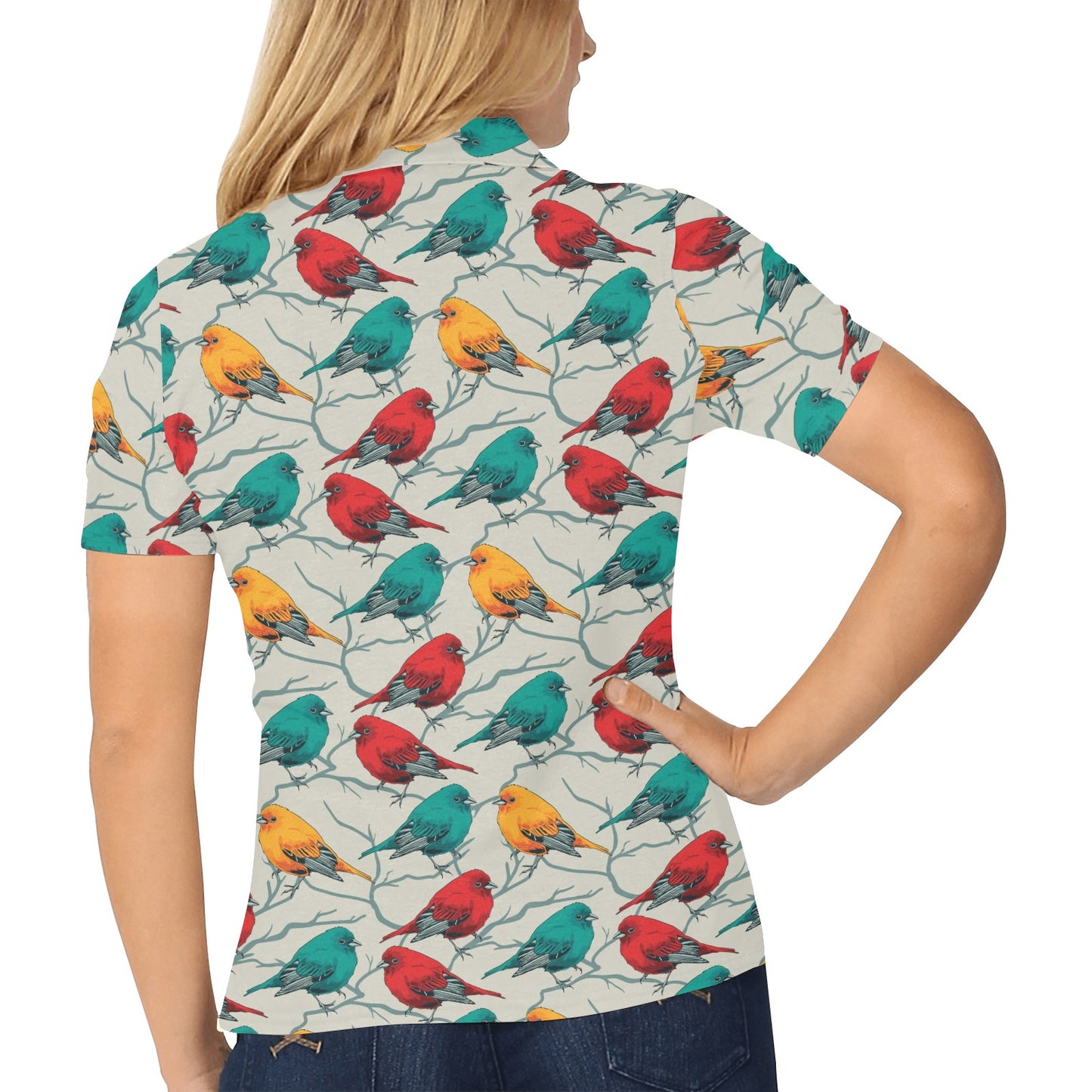 Birds Pattern Print Design 04 Women's Polo Shirt