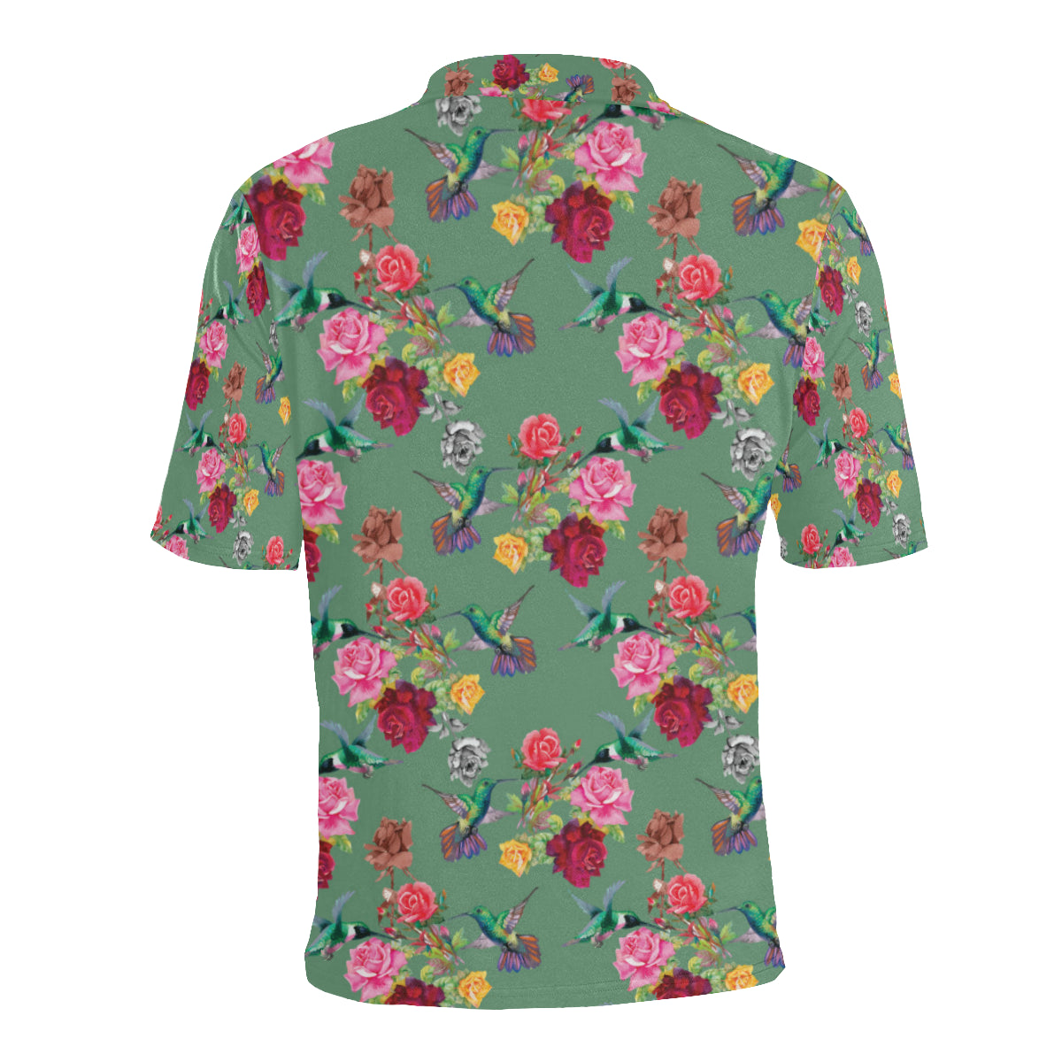 Hummingbird with Rose Themed Print Men Polo Shirt