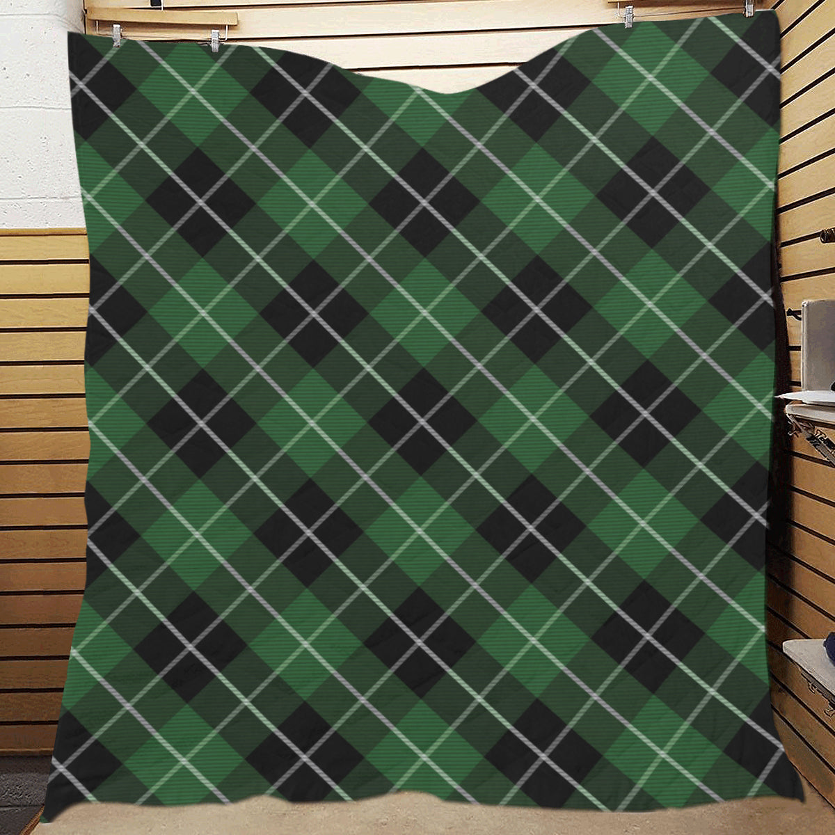 Plaid Green Pattern Print Design A05 Premium Quilt