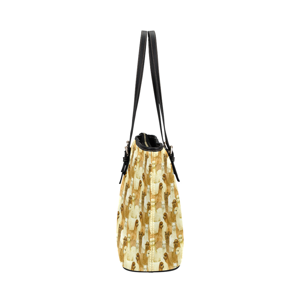 Alpaca Watercolor Design Themed Print Leather Tote Bag