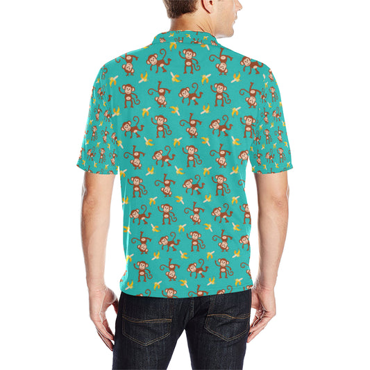 Monkey Banana Design Themed Print Men Polo Shirt