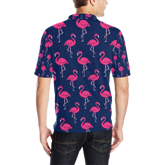 Pink Flamingo Pattern Men Polo Shirt