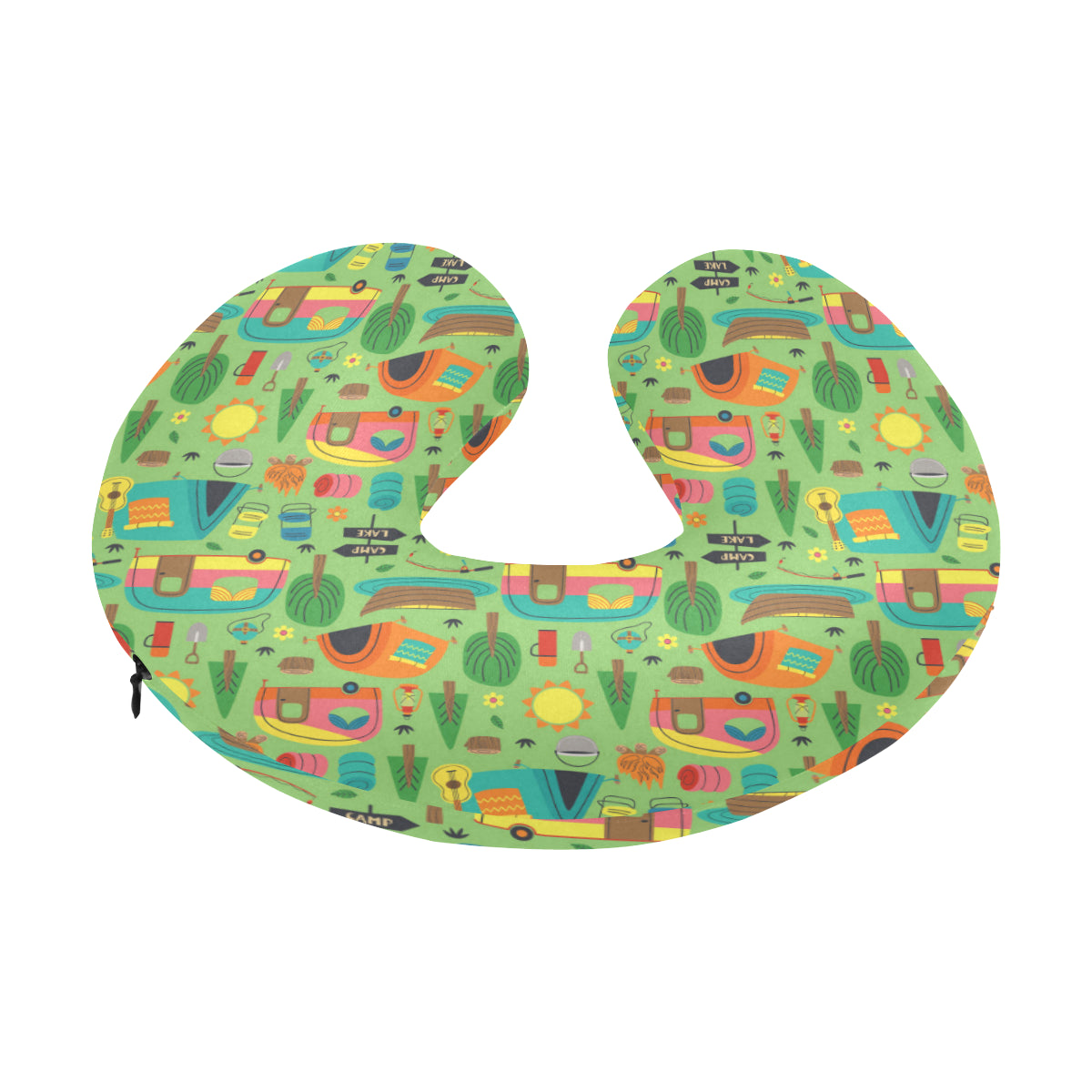 Camping Camper Pattern Print Design 04 U-Shaped Travel Neck Pillow