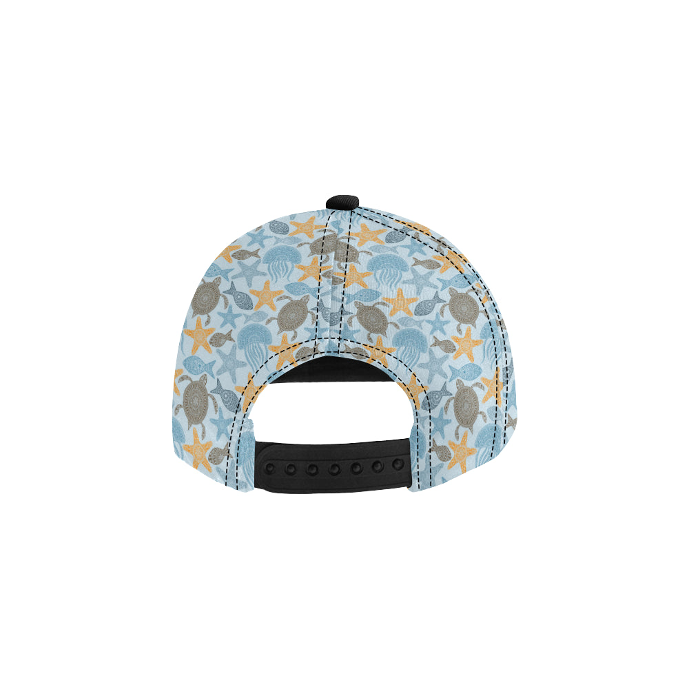 Polynesian Jellyfish Turtle Print Snapback Cap