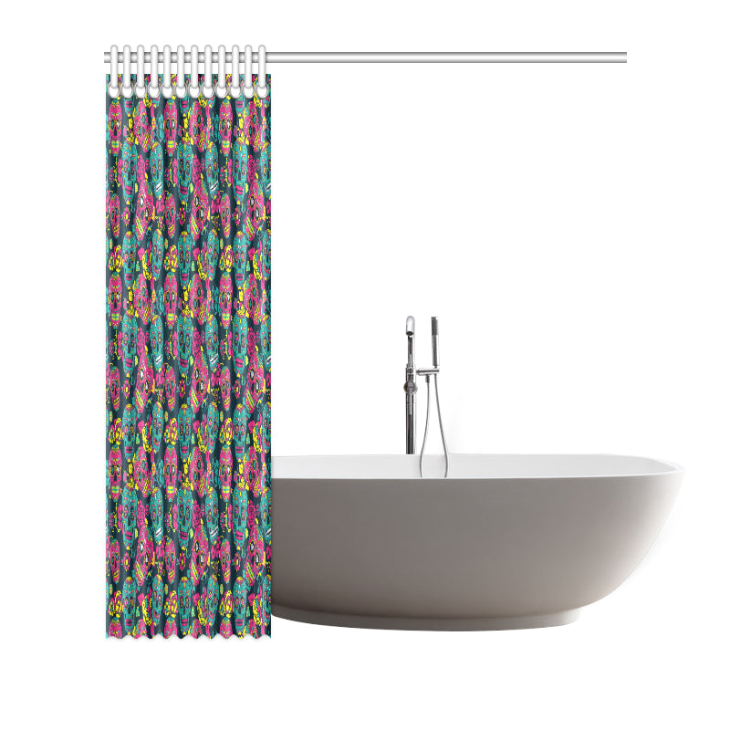 Sugar Skull Floral Design Themed Print Shower Curtain