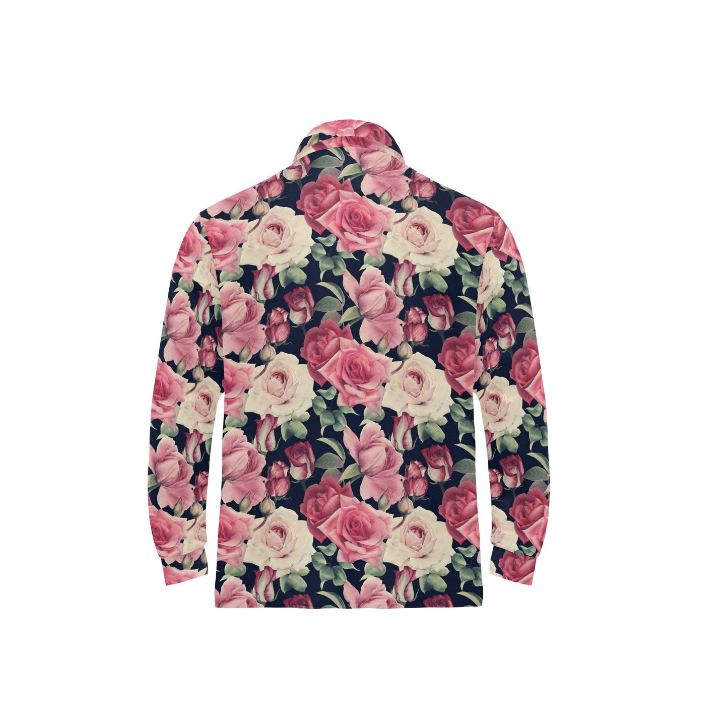 Rose Pattern Print Design RO05 Long Sleeve Polo Shirt For Men's