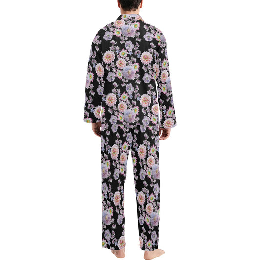 Dahlia Pattern Print Design DH012 Men's Long Pajama Set
