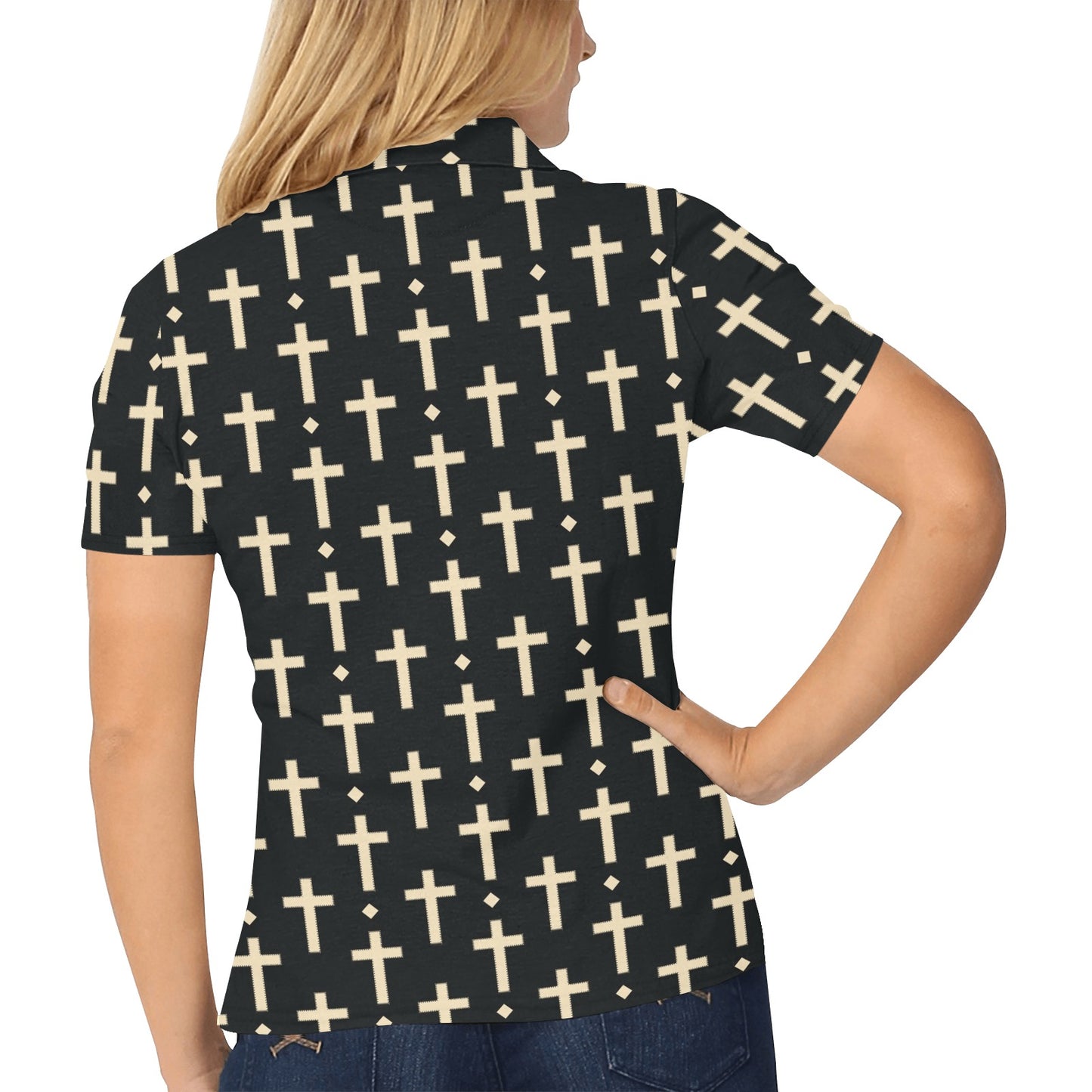 Cross Pattern Print Design 03 Women's Polo Shirt
