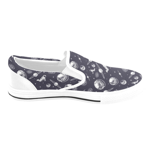 Space Astronaut Print Design LKS302 White Slip Ons Canvas Women's Shoes