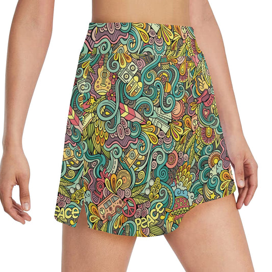 Hippie Print Design LKS302 17" Golf & Pickleball Skort with Pockets
