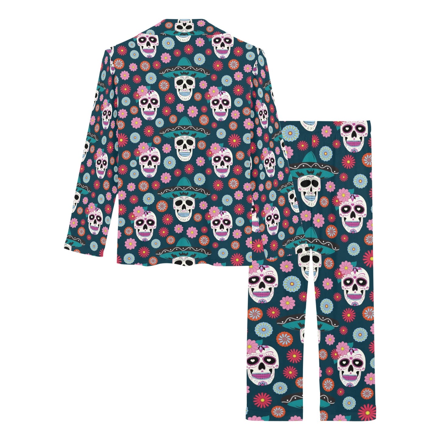 Sugar Skull Print Design LKS308 Women's Long Pajama Set